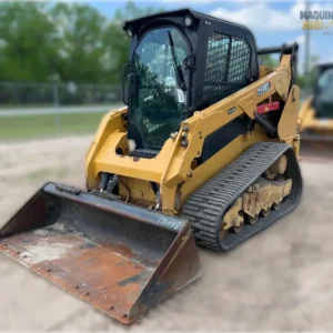 2021 Caterpillar 259D3 compact track loader with vertical lift design, torsion axle suspension, and Smart technology for superior traction and stability on soft terrain.