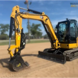 2024 Caterpillar 305 CR mini excavator with compact radius, stick steer travel mode, and high-performance hydraulics for precision digging and utility work.